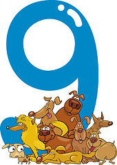 Image showing number nine and 9 dogs