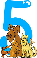 Image showing number five and 5 dogs