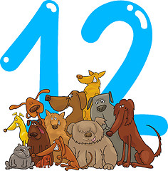 Image showing number twelve and 12 dogs