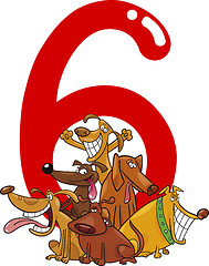 Image showing number six and 6 dogs