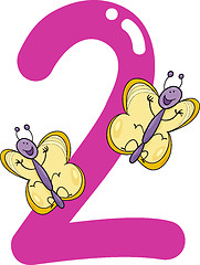 Image showing number two and 2 butterflies