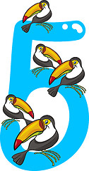 Image showing number five and 5 toucans