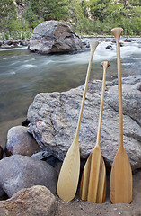 Image showing canoe paddles and river