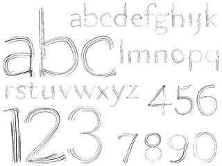 Image showing sketch hand drawn alphabet and numbers