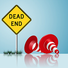 Image showing dead end sign with cones and grass