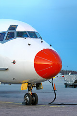 Image showing Closeup of red aircraft nose