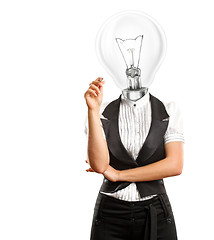 Image showing Lamp Head Businesswoman Writing Something