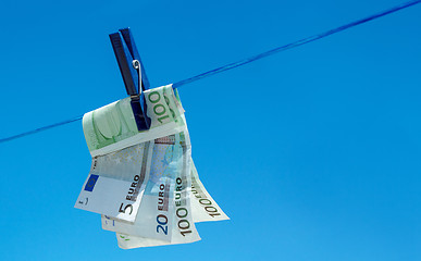Image showing euro money banknotes hanging on clothesline
