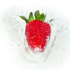 Image showing strawberry splashing into milk