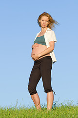 Image showing pregnant woman on meadow