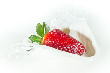 Image showing strawberry splashing into milk