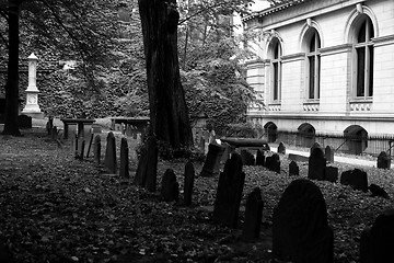 Image showing Tombstones in old grave yard three