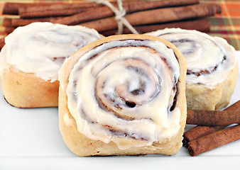Image showing Fresh cinnamon buns with selective foucs.