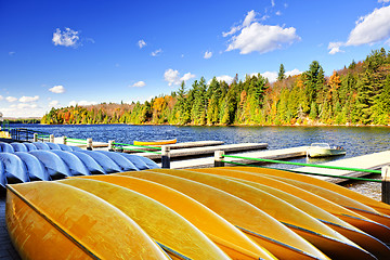 Image showing Canoe rental on autumn lake