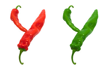 Image showing Letter Y composed of green and red chili peppers