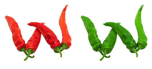 Image showing Letter W composed of green and red chili peppers