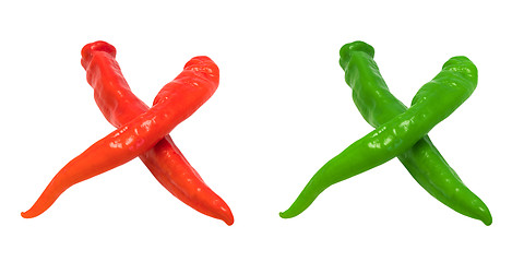 Image showing Letter X composed of green and red chili peppers