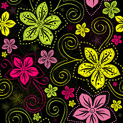 Image showing Seamless black floral pattern