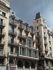 Image showing Building frontage under a storm sky, Barcelona center , Spain