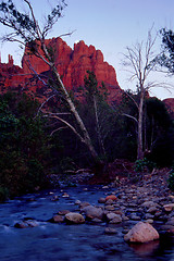 Image showing sunset on redrocks as moon rises