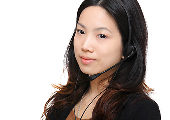 Image showing asian woman wearing headset