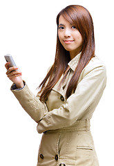 Image showing asian young woman using mobile phone message