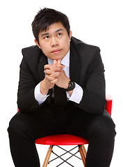 Image showing young asian business man thinking