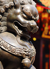 Image showing Bronze lion in chinese temple