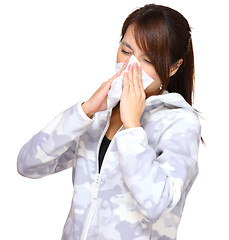 Image showing sick woman blowing nose