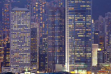 Image showing business buildings at night in Hong Kong