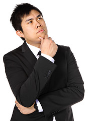 Image showing young asian business man thinking