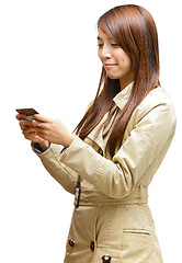 Image showing woman using mobile phone sms