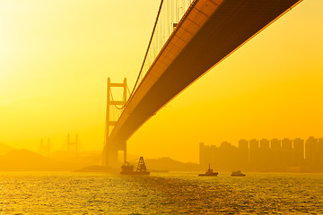 Image showing tsing ma bridge in sunset