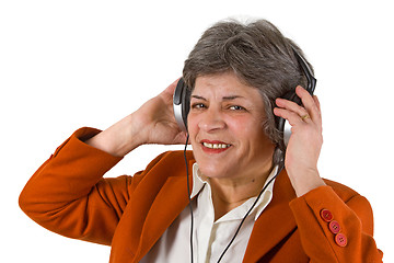 Image showing Female senior with headphone