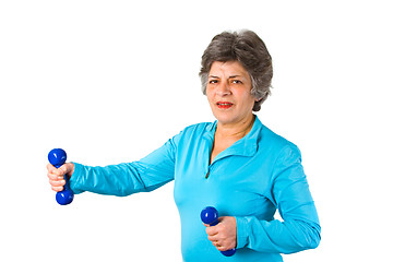 Image showing Female senior with dumbbell