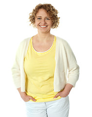 Image showing Portrait of smiling woman posing in trendy attire
