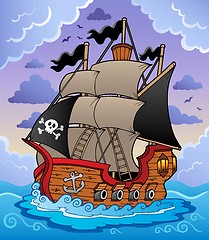 Image showing Pirate ship in stormy sea