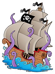 Image showing Old pirate ship with tentacles