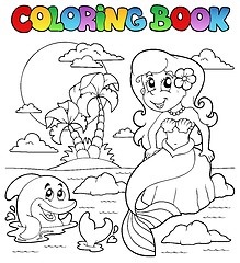 Image showing Coloring book ocean and mermaid 1