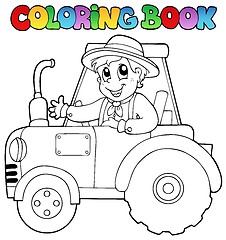Image showing Coloring book farmer on tractor