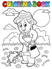 Image showing Coloring book garden and gardener
