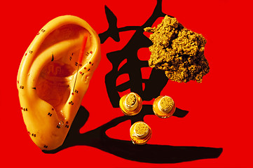 Image showing ear acupuncture model with moxa wool and cones