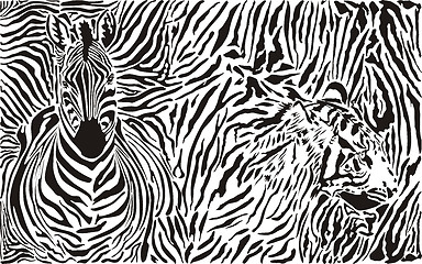 Image showing Zebra and tiger and pattern background