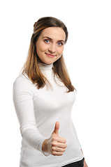 Image showing Young beautiful woman thumbs up