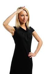Image showing Attractive blonde girl salutes