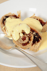 Image showing Spotted dick pudding and custard