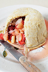 Image showing Vertical English steamed fruit pudding