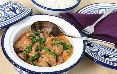 Image showing Beef stroganoff serving bowl