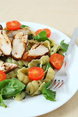 Image showing Grilled chicken and pasta salad vertical