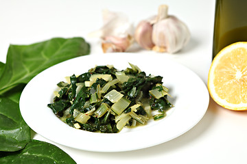 Image showing Swiss chard with garlic and oil